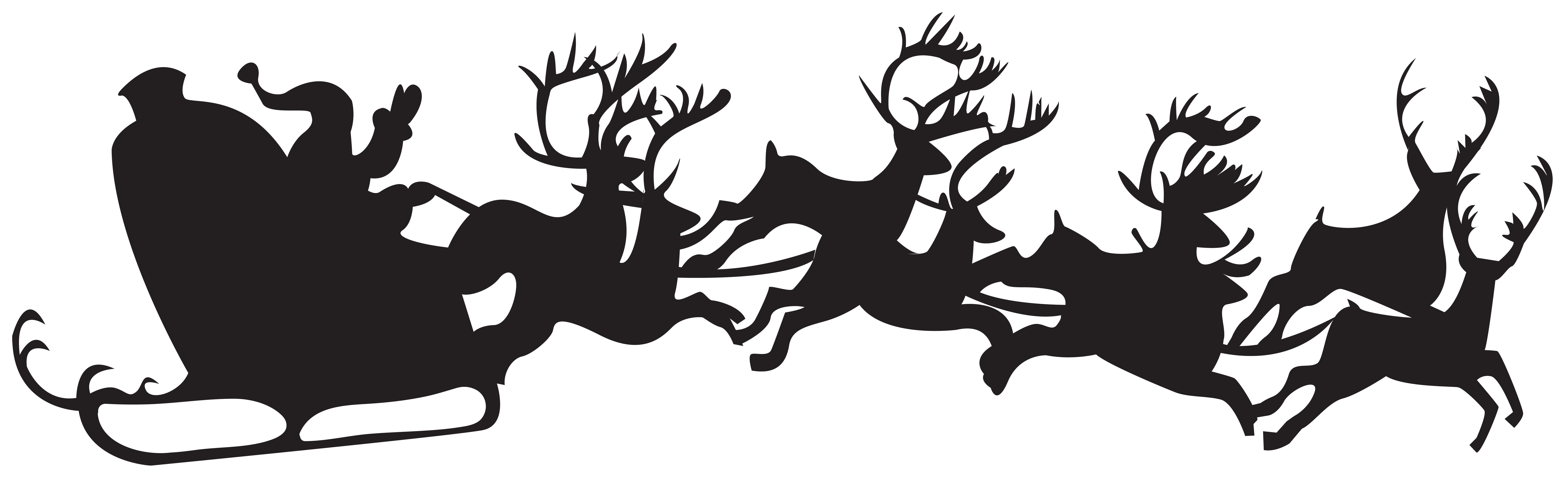 Christmas Silhouette Santa Claus with Sleigh PNG Clip Art